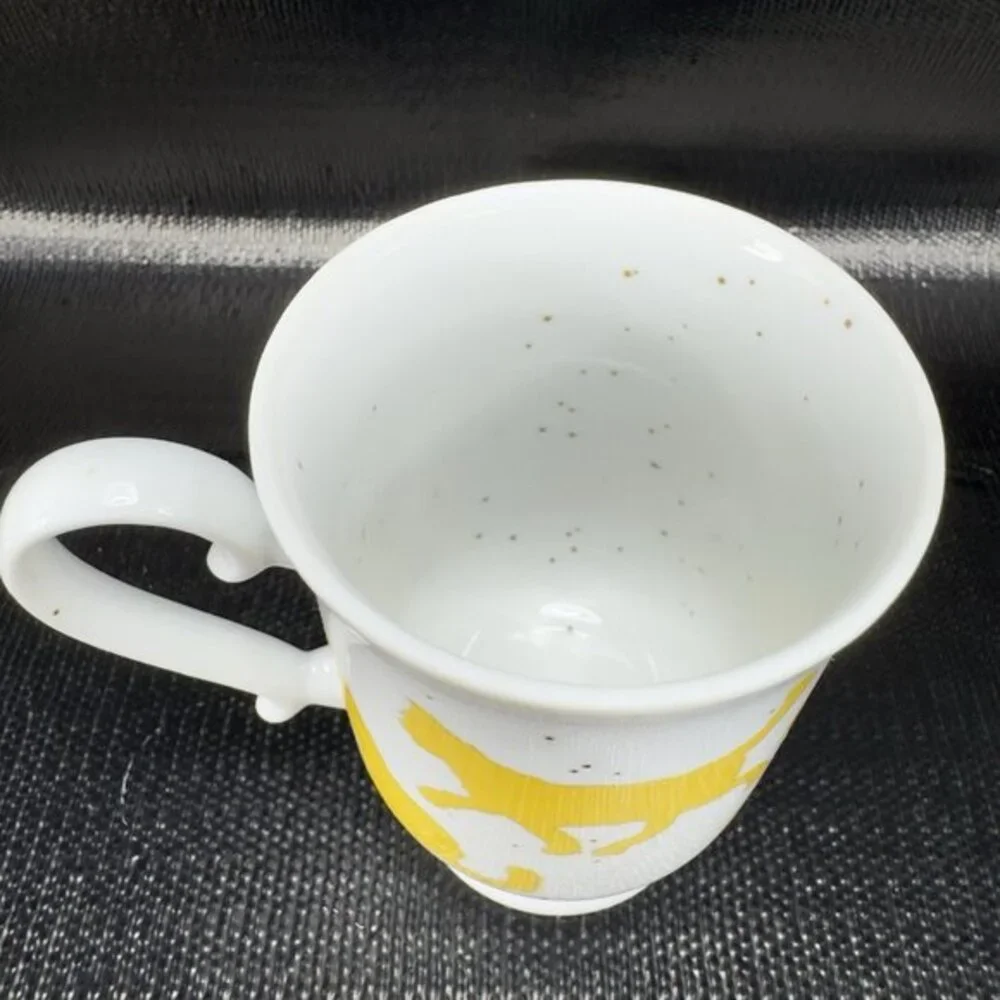 Silhouette‎ Speckled Yellow Cat Footed Pedestal Coffee Mugs Cups Set 2 Ceramic